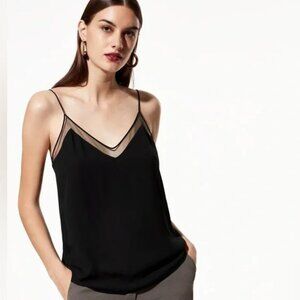 Aritzia Black V Neck Cami with Mesh Trim